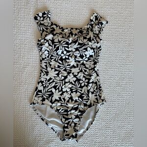 Lands' End Black and White Floral One-Piece Swimsuit